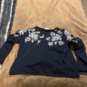 J. Jill Midnight Blue Top with White Embroidery